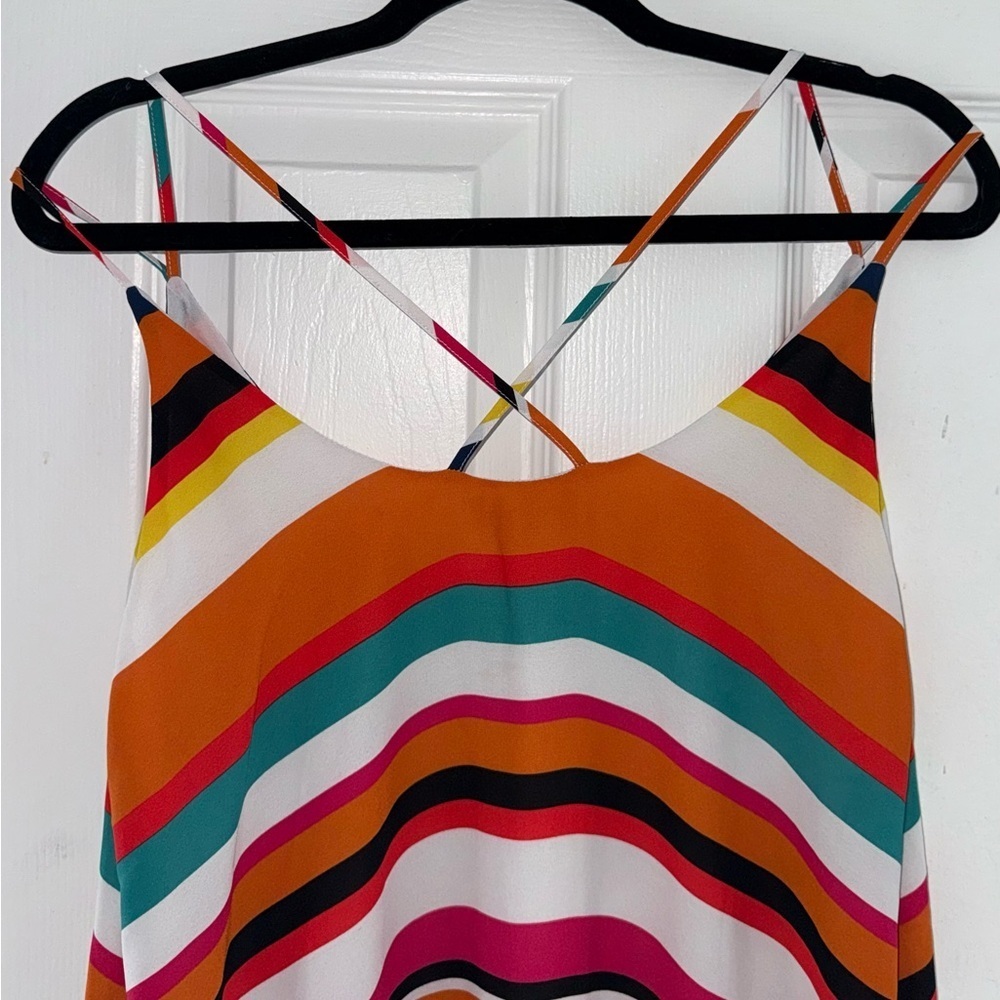 Elaine Rose Orange Red White Multicolor Striped Summer Midi Dress size 8 187 - Picture 9 of 10